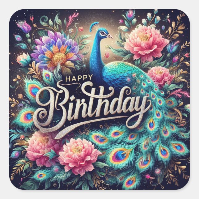 Birthday sticker : peacock Design (Front)
