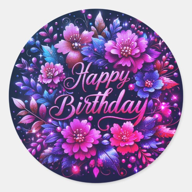 Birthday sticker : purple pink mix floral  (Front)