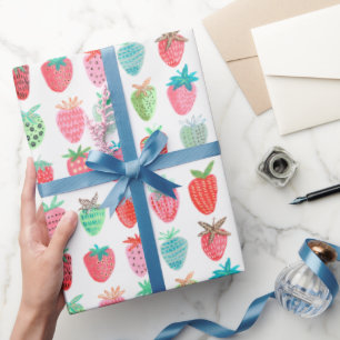 Birthday Strawberry Fruit   Glossy Wrapping Paper