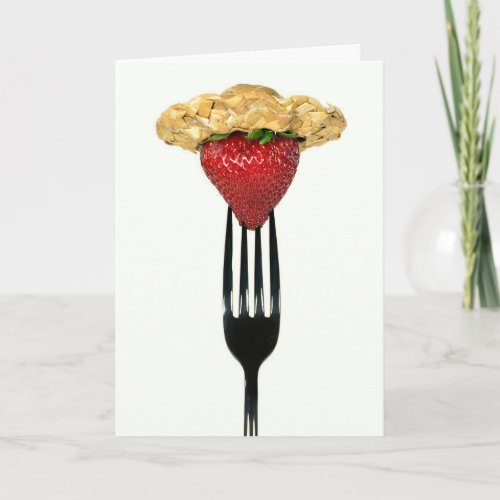 Birthday strawberry on black fork card