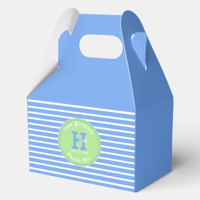 Birthday Stripes Blue⎮White Green Favor Box (Front)