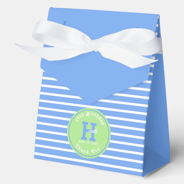 Birthday Stripes Blue⎮White Green Favor Box (Front)