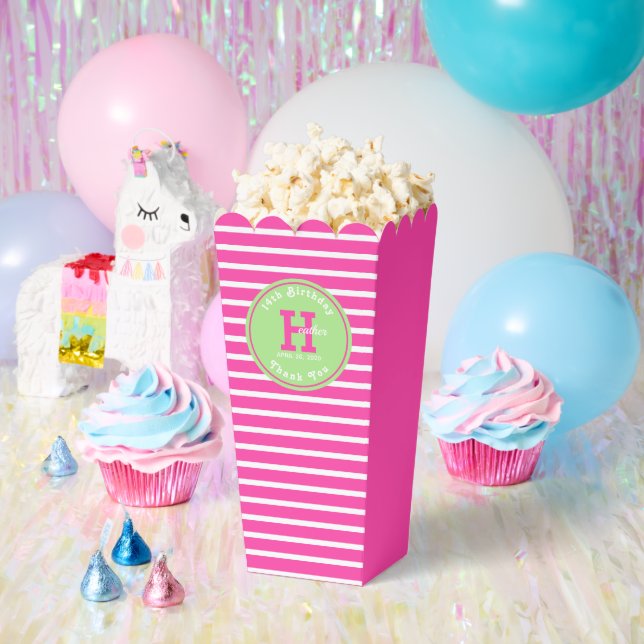 Birthday Stripes Pink⎮White Green Favor Box (Party)