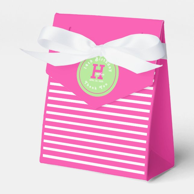 Birthday Stripes Pink⎮White Green Favor Box (Front Side)
