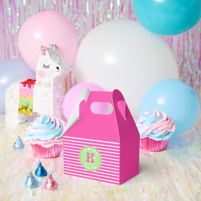 Birthday Stripes Pink⎮White Green Favor Box (Party)