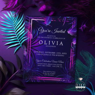 Birthday Stunning Neon Tropical Foliage Invitation