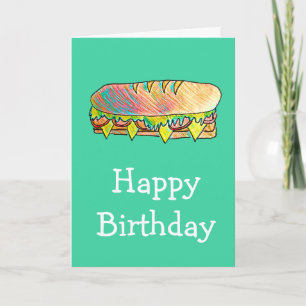 Birthday sub sandwich cute food card