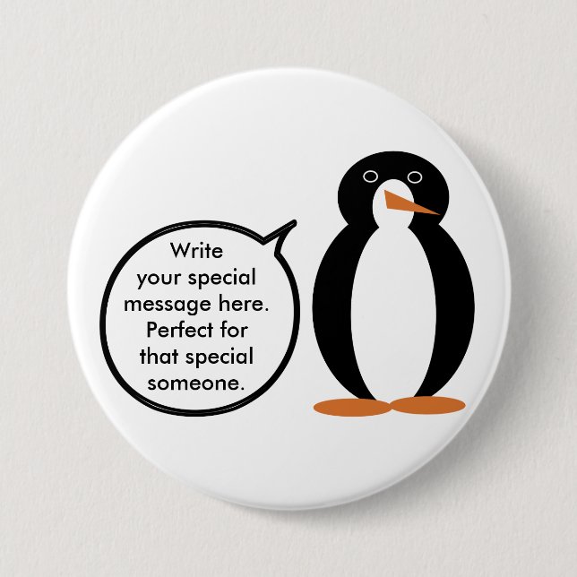Birthday Suit Talking Ms. Penguin Personalized Button (Front)