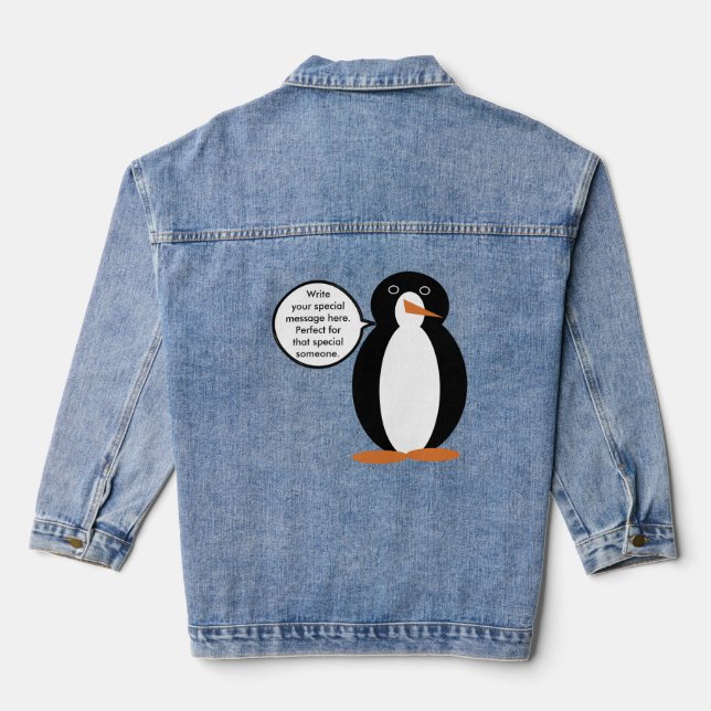 Birthday Suit Talking Ms. Penguin Personalized Denim Jacket (Back)