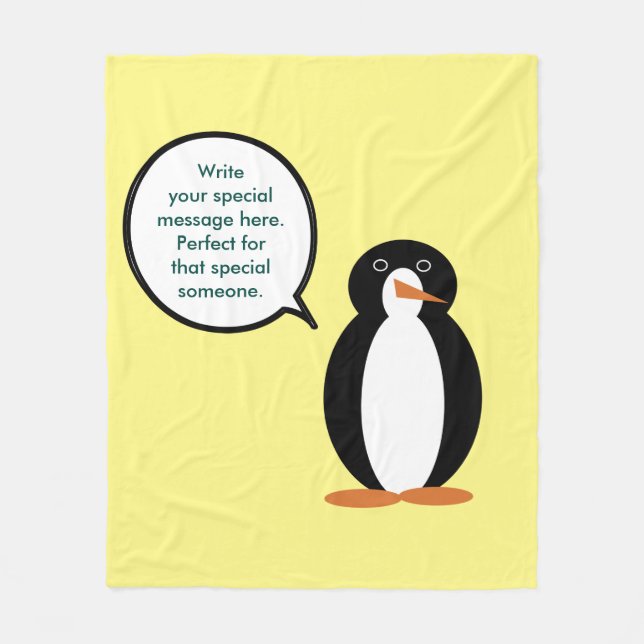 Birthday Suit Talking Ms. Penguin Personalized Fleece Blanket (Front)