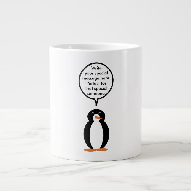 Birthday Suit Talking Ms. Penguin Personalized Giant Coffee Mug (Front)