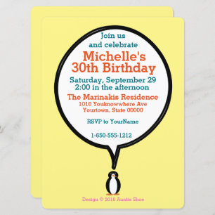 Birthday Suit Talking Ms. Penguin Personalized Invitation