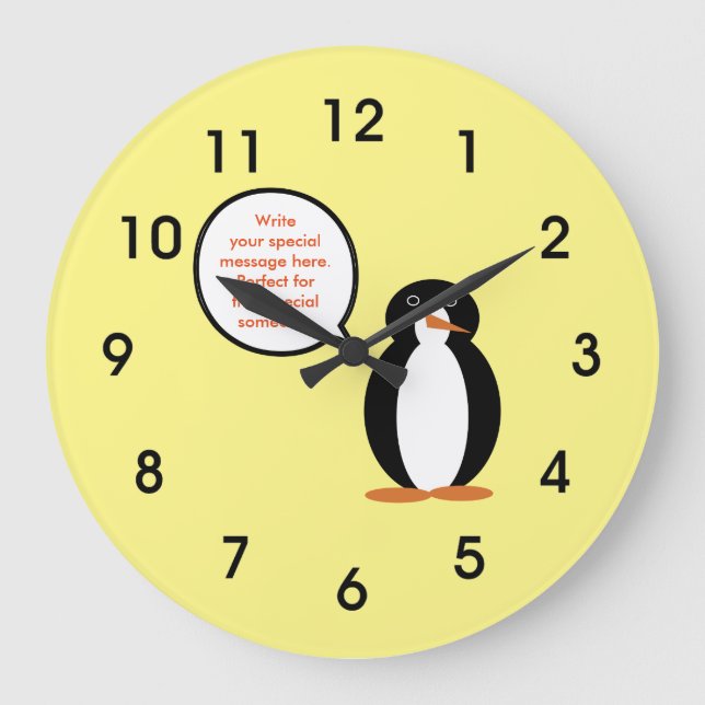 Birthday Suit Talking Ms. Penguin Personalized Large Clock (Front)