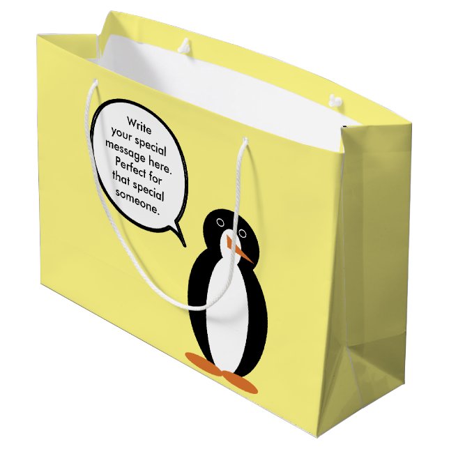 Birthday Suit Talking Ms. Penguin Personalized Large Gift Bag (Back Angled)