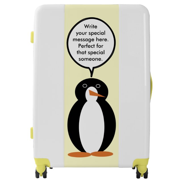 Birthday Suit Talking Ms. Penguin Personalized Luggage (Front)
