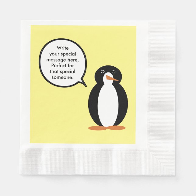 Birthday Suit Talking Ms. Penguin Personalized Napkins (Front)