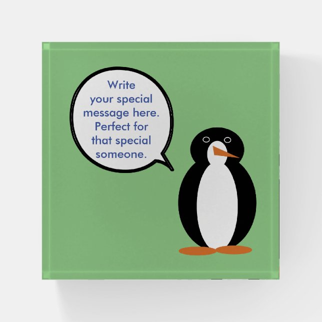 Birthday Suit Talking Ms. Penguin Personalized Paperweight (Front)