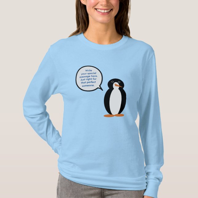 Birthday Suit Talking Ms. Penguin Personalized T-Shirt (Front)