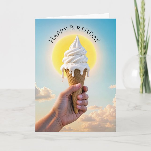Birthday Summer Dripping Ice Cream Cone Card (Front)