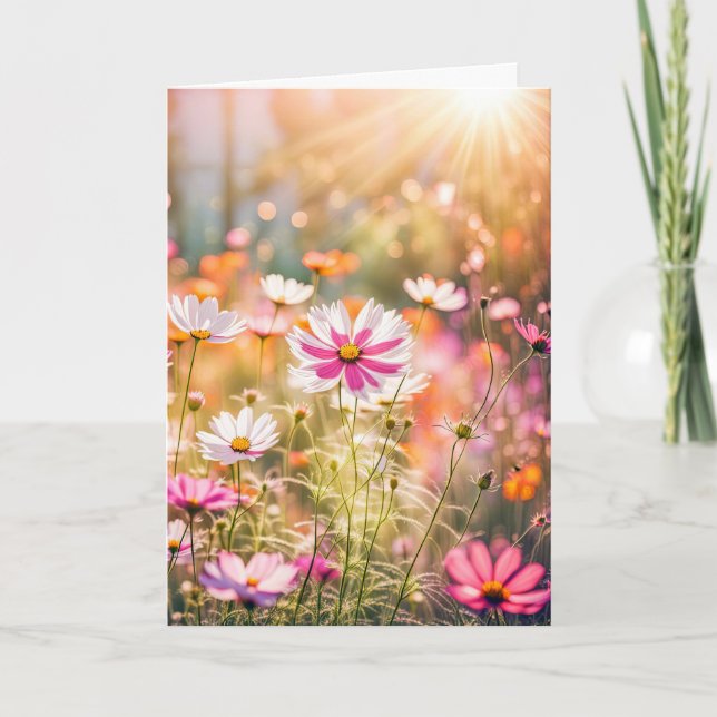 Birthday Summer Pink Cosmos Garden Card (Front)