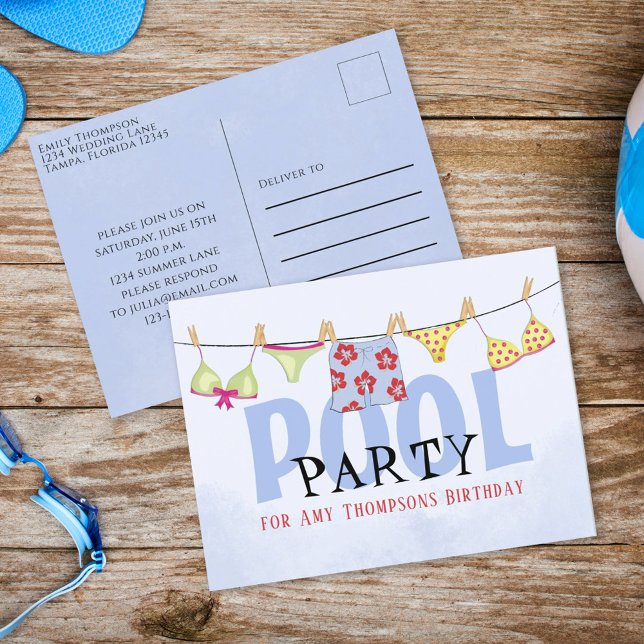 Birthday Summer Trendy Pool Party  Postcard (Creator Uploaded)