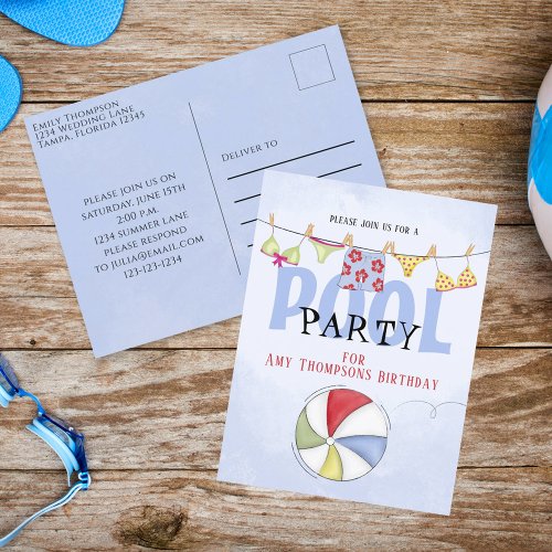 Birthday Summer Trendy Pool Party Postcard