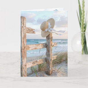 Birthday Sun Hat On a Beach Fence Card