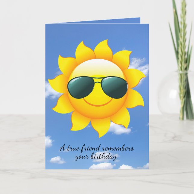 birthday sun with sunglasses on sun with sky card (Front)