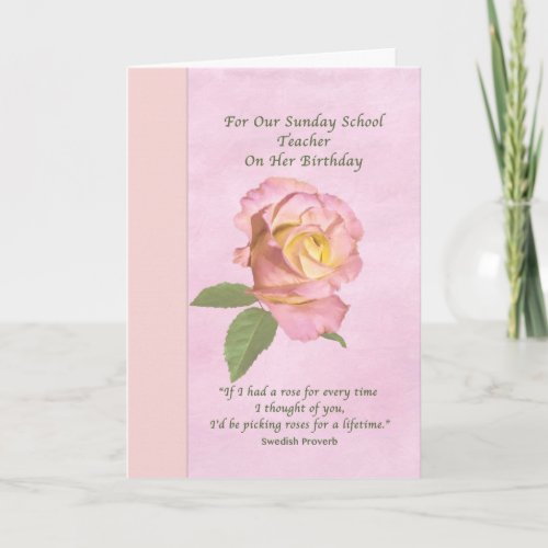 Birthday Sunday School Teacher Peace Rose Card