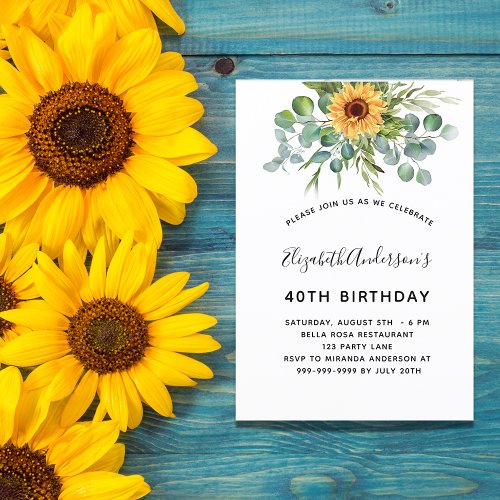 Birthday sunflower eucalyptus greenery invitation