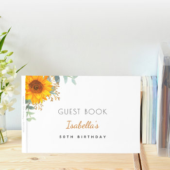 Birthday Sunflower Eucalyptus Name White Guest Book by Thunes at Zazzle