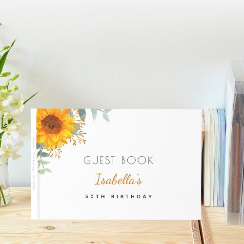 Birthday sunflower eucalyptus name white guest book