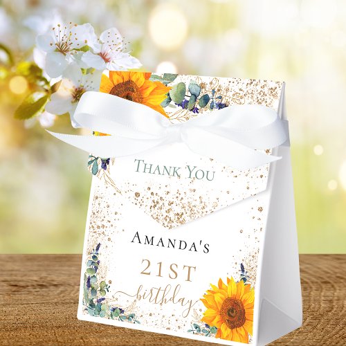 Birthday sunflowers eucalyptus glitter thank you favor boxes