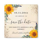 Birthday sunflowers eucalyptus gold save the date