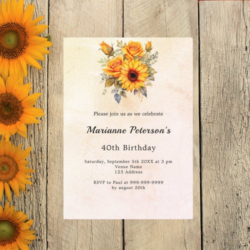 Birthday sunflowers greenery rustic yellow invitation