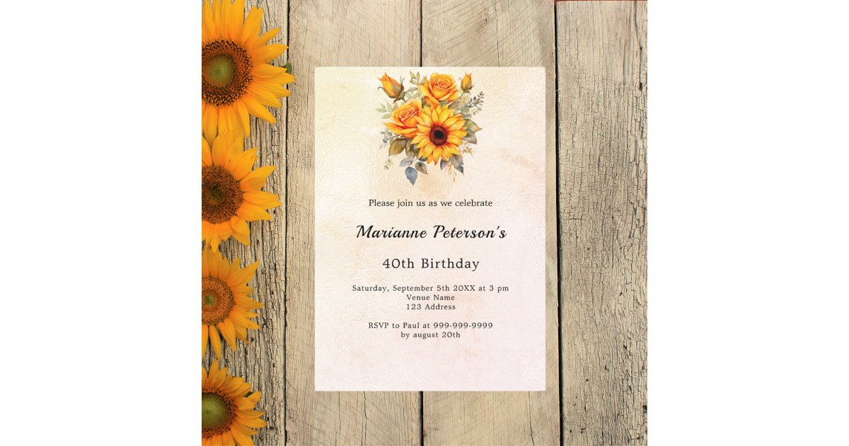 Birthday sunflowers greenery rustic yellow invitation | Zazzle