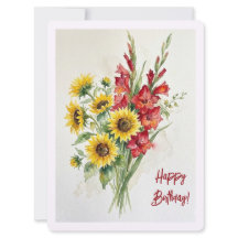 Birthday sunflowers watercolour floral red glads