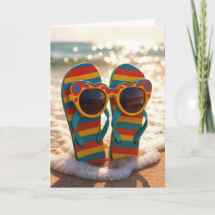 Birthday Sunglasses On Flip-flops In Ocean Surf Card