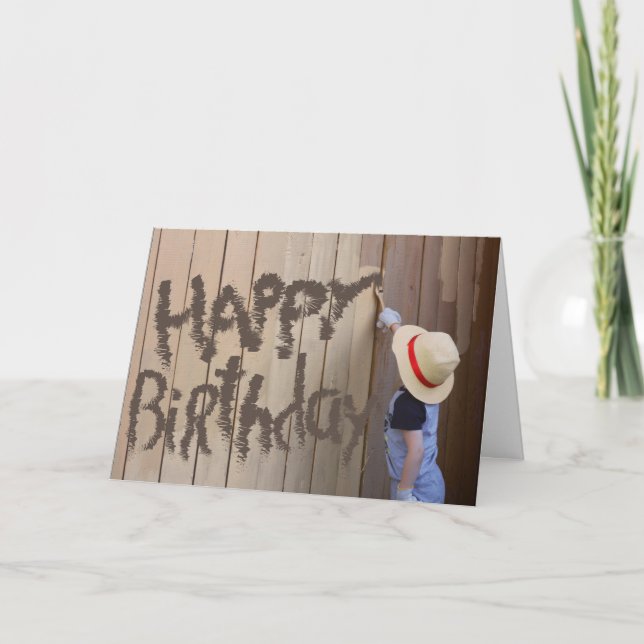 Birthday Sunhat Boy Painting Fence Card (Front)
