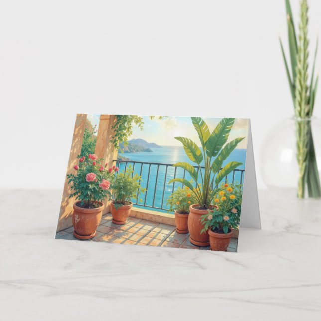 Birthday Sunny Seaside Terrace Card (Front)