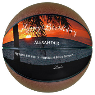 Birthday Sunset Ocean Tropical Palms Personalize Basketball