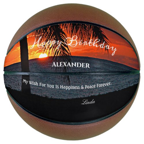 Birthday Sunset Ocean Tropical Palms Personalize  Basketball