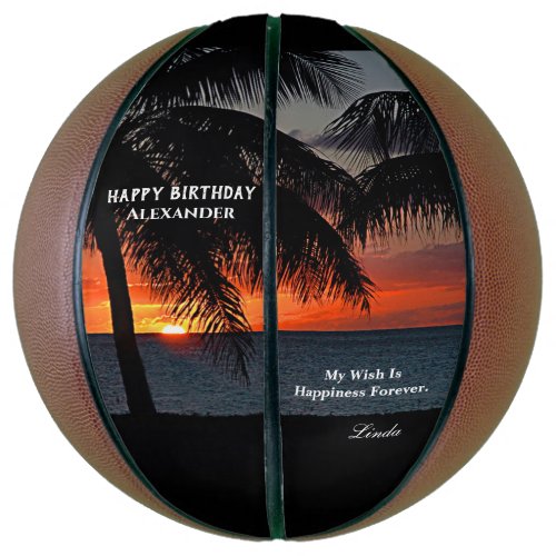 Birthday Sunset Ocean Tropical Palms Personalize Basketball