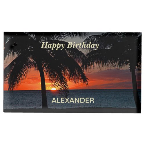 Birthday Sunset Tropical Trees Celebration Custom Place Card Holder
