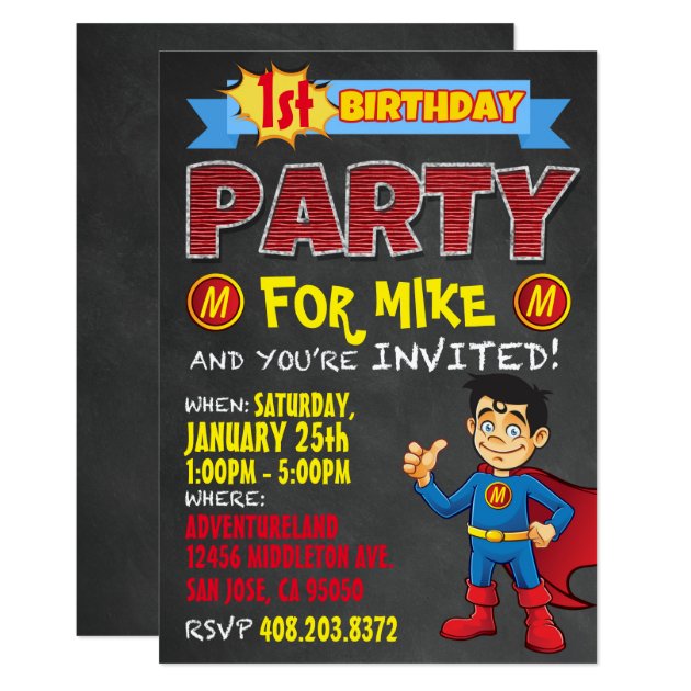 Birthday Superhero Invitations. Kid Birthday Party Card