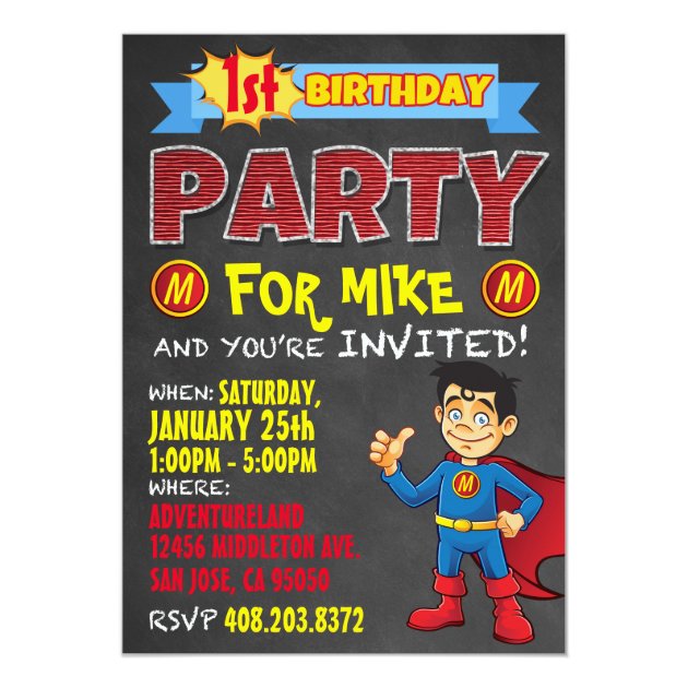 Birthday Superhero Invitations. Kid Birthday Party Card