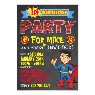 Birthday Superhero Invitations. Kid Birthday Party Invitation