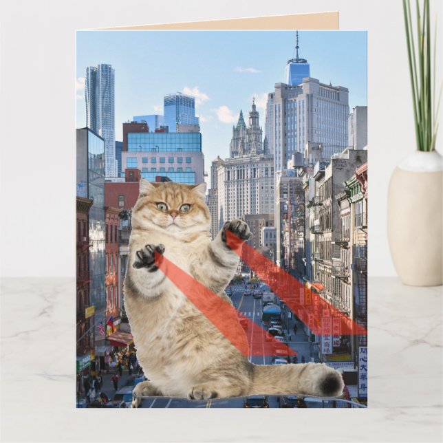 BIRTHDAY SUPERPOWER CAT OVER NEW YORK CITY CARDS (Front)