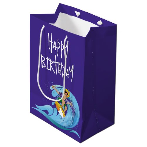 Birthday Surfer on Wave Medium Gift Bag