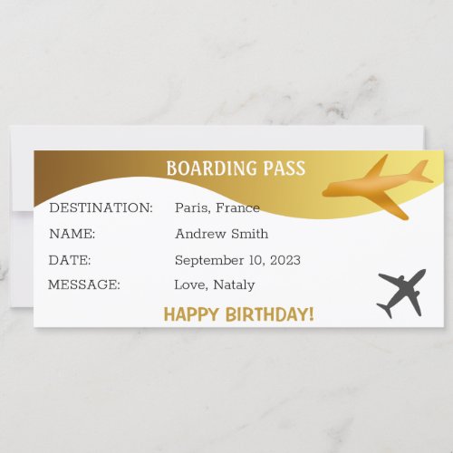 Birthday surprise boarding pass gift  card